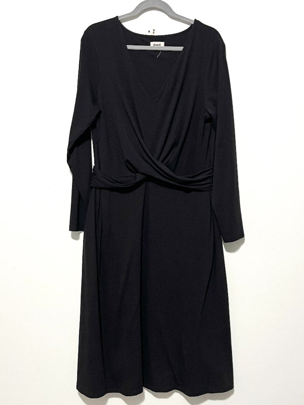 Pact Womens Organic Cotton Fit n Flare Midi Dress Black XXL Long Sleeve Stretch